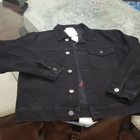 SANDRO Paris Embroidered DESIGNER BLACK Denim Jacket SIZE 40 - Picture 4 of 10